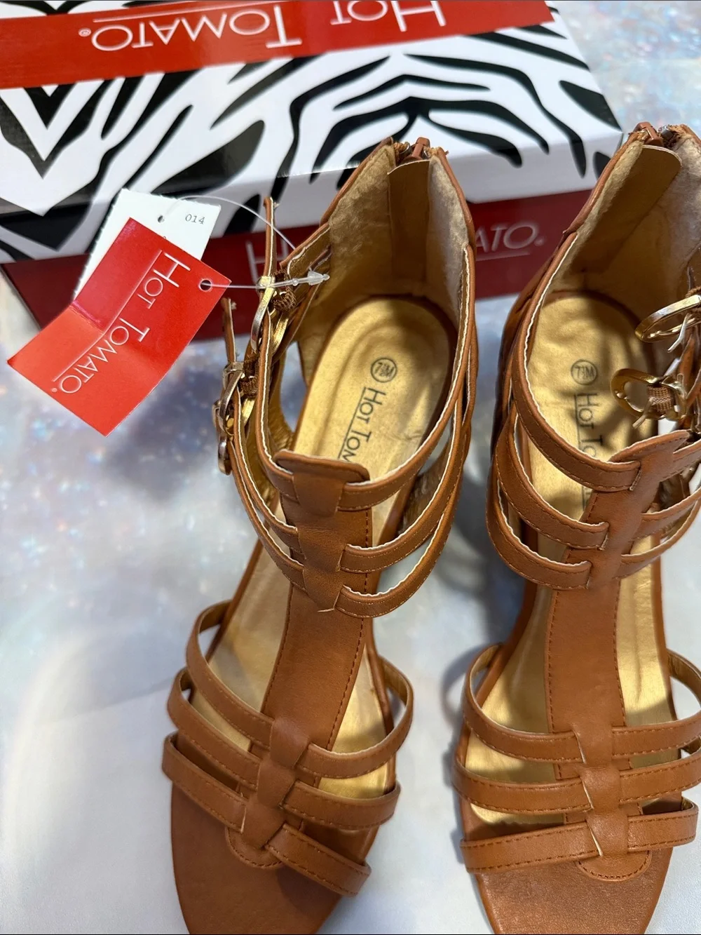 Hot Tomato Women's Cognac Strappy High-Heel Sandals 7.5